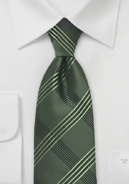Graphic Plaid Tie in Olive Green