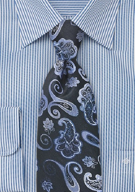 Artistic Paisley Tie in Black and Blue