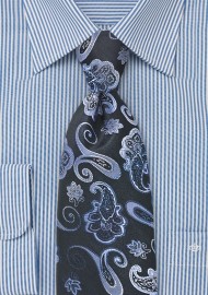 Artistic Paisley Tie in Black and Blue