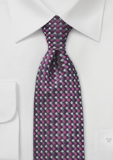 Micro-Check Tie in Pinks and Charcoals