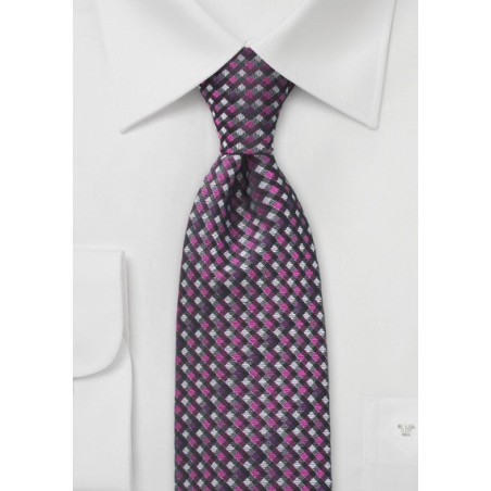 Micro-Check Tie in Pinks and Charcoals