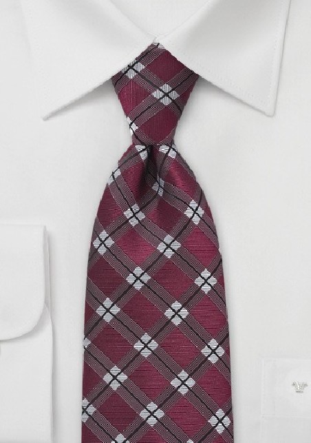 Modern Wine Red Plaid Tie