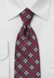 Modern Wine Red Plaid Tie
