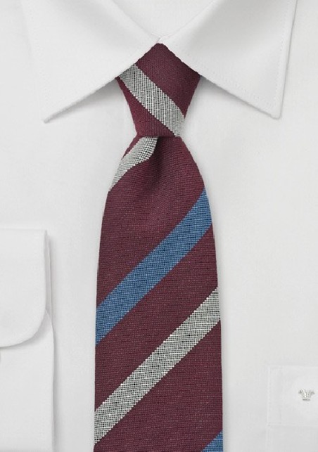Wine Red Striped Skinny Tie by BlackBird