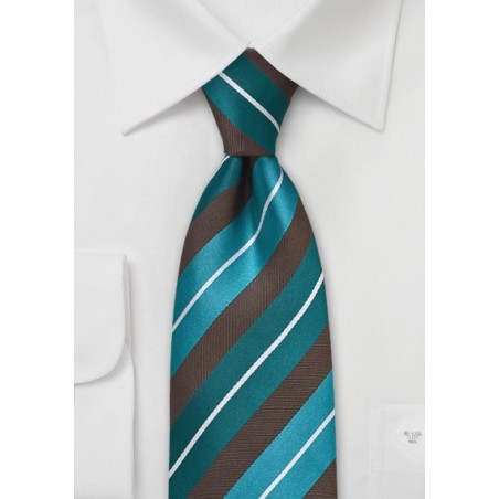 Modern Teal and Brown Striped Tie
