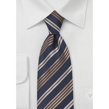 Polished Striped Tie in Navy and Copper