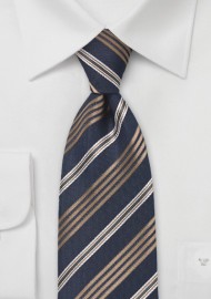 Polished Striped Tie in Navy and Copper
