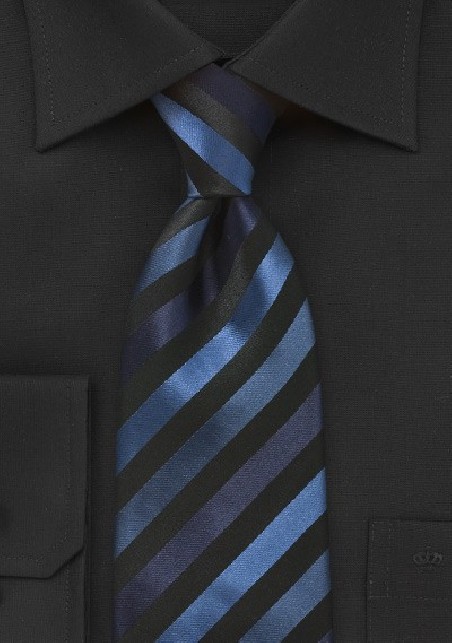Modern Striped Tie in Blacks and Blues