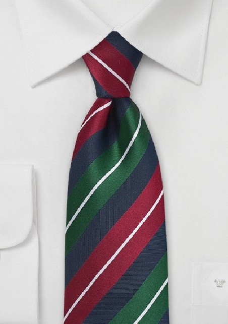 Striped Tie in Red, Hunter-Green, and Navy