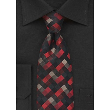 Patchwork Tie in Reds and Blacks