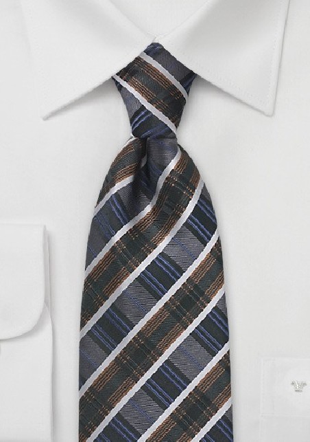 Art Deco Striped Tie in Greys and Blues
