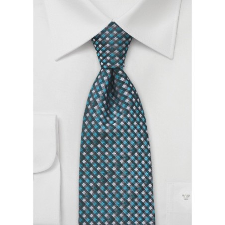 Mini Plaid Tie in Teal and Charcoal