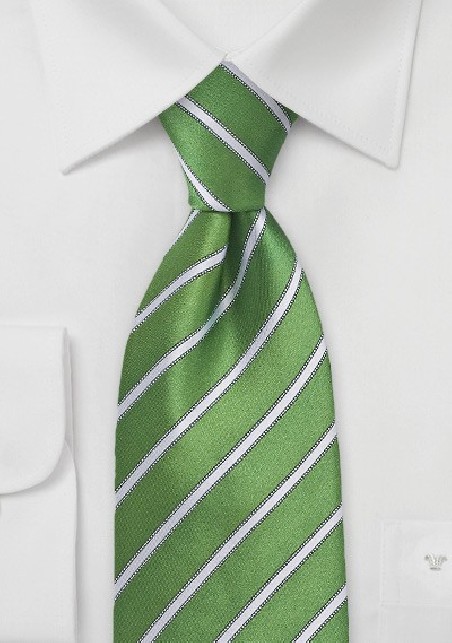 Organic Green and White Striped Tie in Kids Size