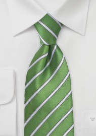 Organic Green and White Striped Tie in Kids Size