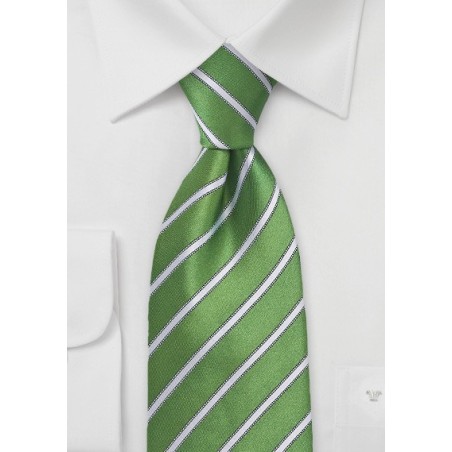 Extra Long Organic Green and White Striped Tie