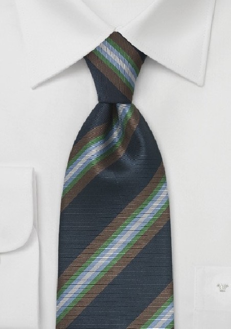Large Striped Tie in Navy Blue