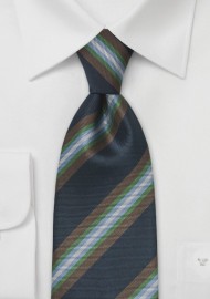Large Striped Tie in Navy Blue