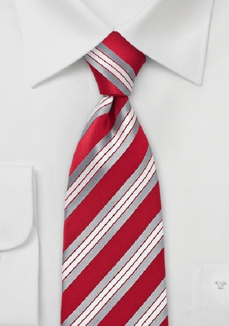Vibrant Red and Silver Striped Tie