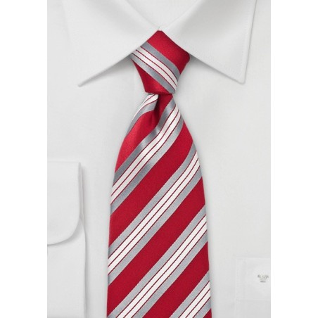 Vibrant Red and Silver Striped Tie