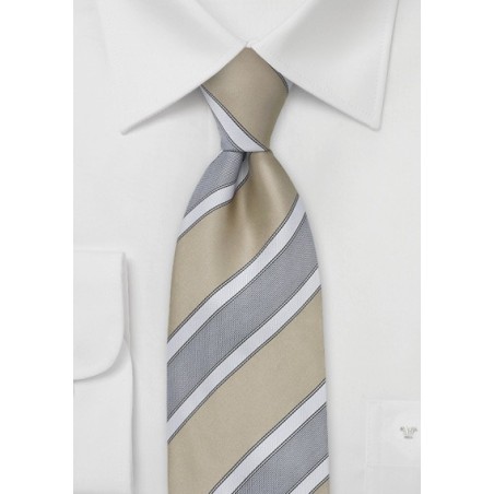 Striped Tie in White and Acorn