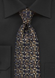 Square Patterned Tie in Navy and Gold
