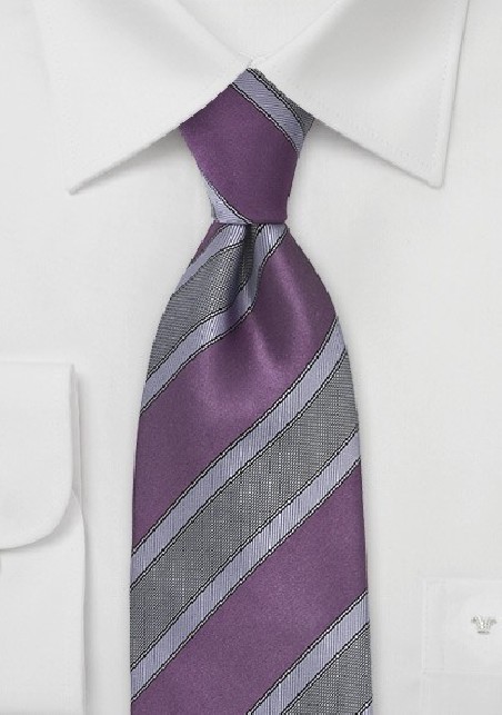 Graphic Striped Tie in Plum and Lilac