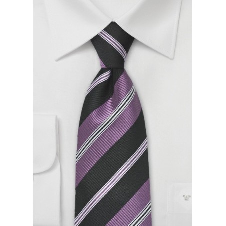 Modern Striped Tie in Black and Wild Plum