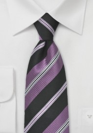 Modern Striped Tie in Black and Wild Plum