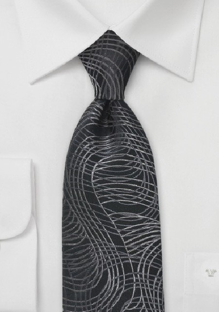 Modern Swirl Tie in Black and Charcoal
