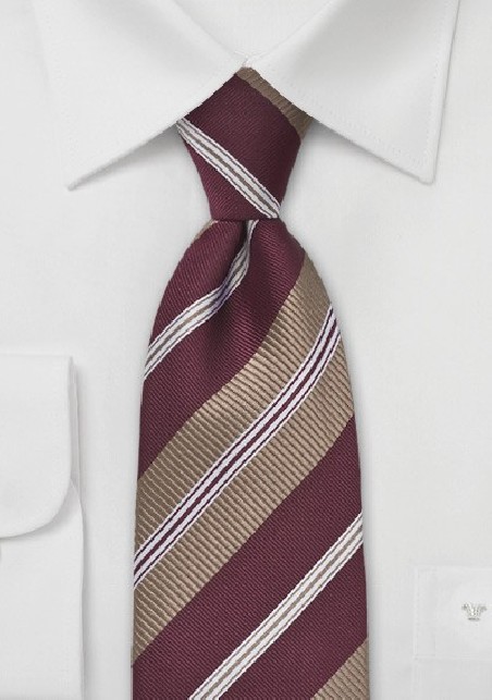 Wide Striped Tie in Bordeaux and Bronze