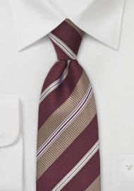 Wide Striped Tie in Bordeaux and Bronze