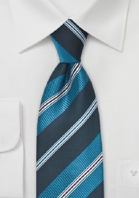 Refreshing Wide Striped Tie in Ocean Blues
