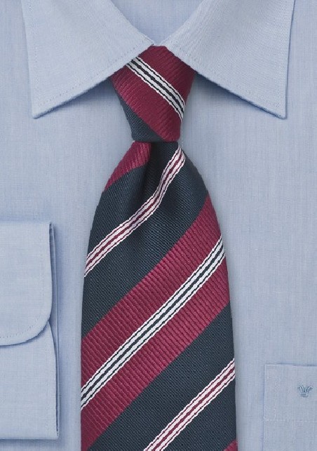 Wide Striped Tie in Navy and Burgundy