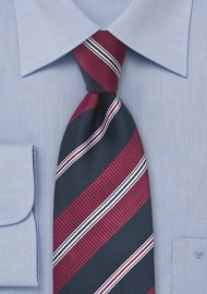 Wide Striped Tie in Navy and Burgundy