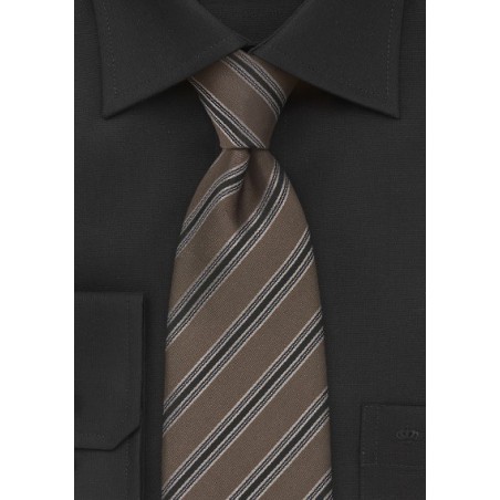 Asymmetrical Striped Tie in Dark Sable