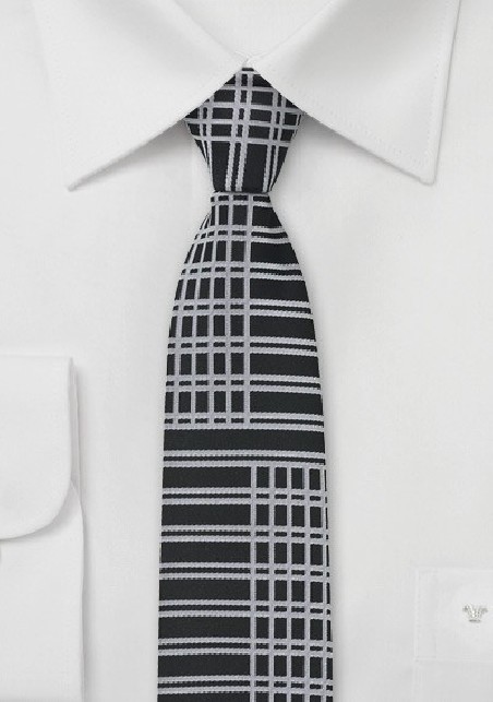 Art Deco Skinny Tie in Black and Silver