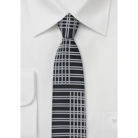 Art Deco Skinny Tie in Black and Silver