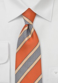 Modern Striped XL Length Tie in Orange