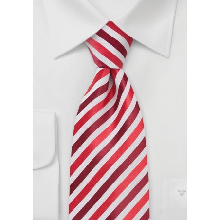 Trendy Red and White Striped XL Size Tie