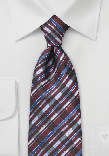 Modern Tie in Burgundy and Blue
