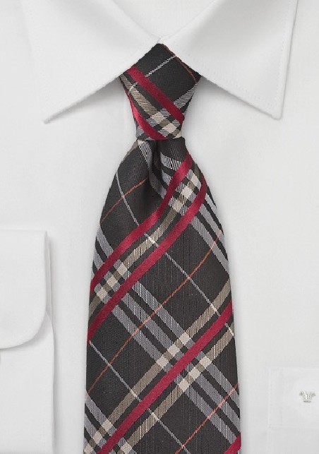 Plaid Tie in Espresso Brown and Red