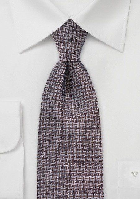 Chevron Patterned Tie in Dark Brown