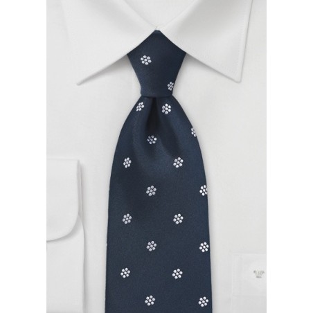Patterned Tie in Navy and White