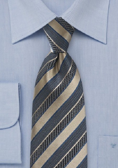 Regal Striped Tie in Vintage Gold and Navy