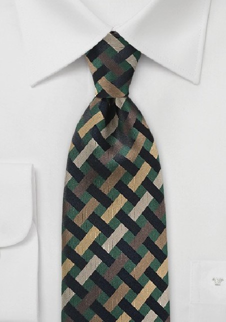 Art Deco Tie in Greens and Golds
