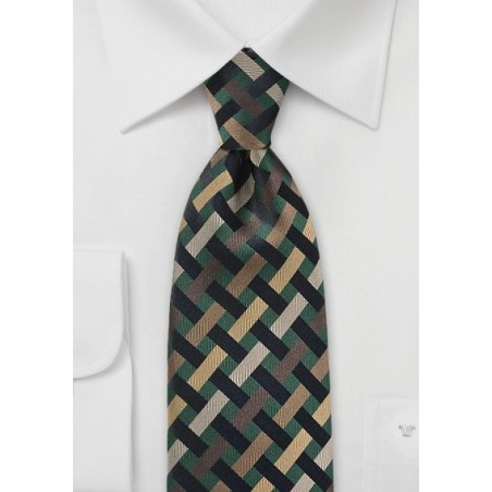 Art Deco Tie in Greens and Golds