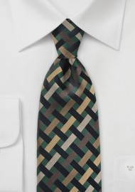 Art Deco Tie in Greens and Golds