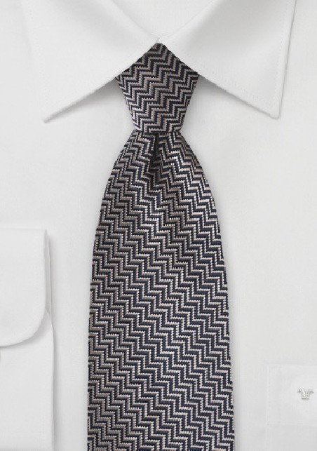 Aztec Striped Tie in Vintage Gold and Navy