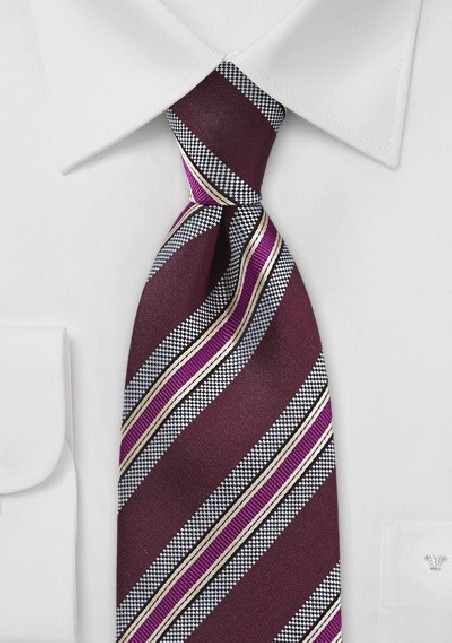 Graphic Striped Tie in Burgundy and Magenta