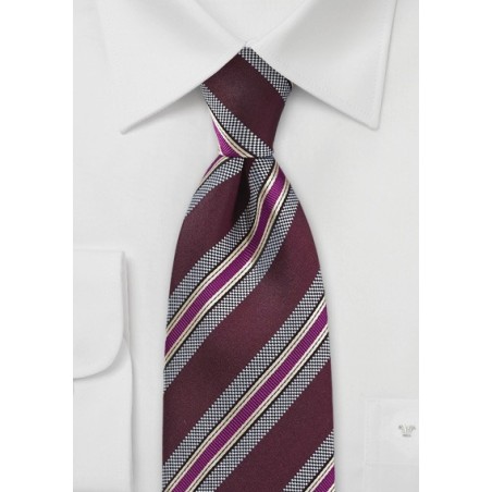 Graphic Striped Tie in Burgundy and Magenta